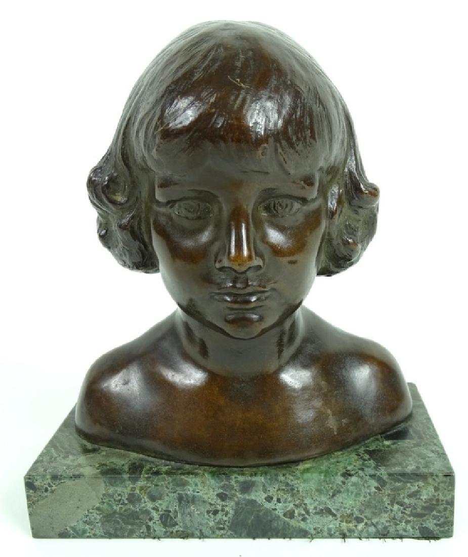 20th C. Tom Jones Bronze Bust of a Girl on Marble (1 of 4)