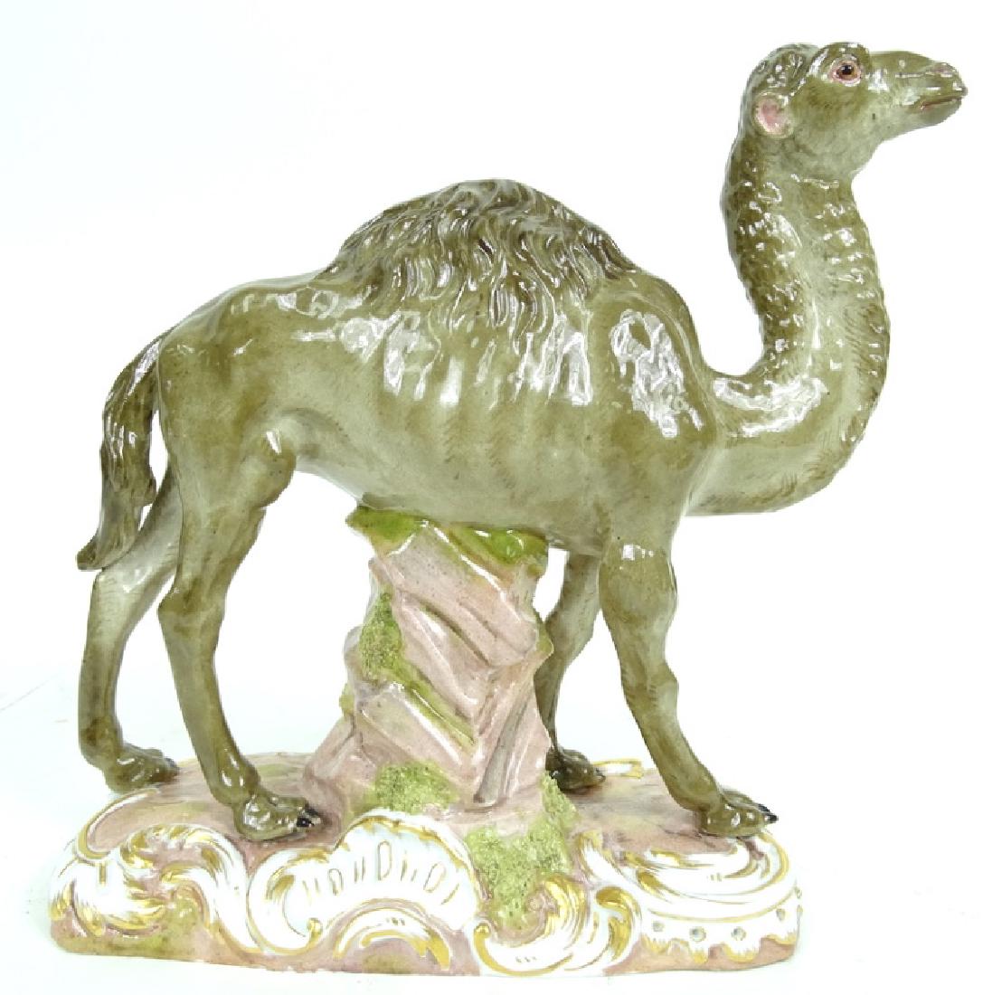 Antique Meissen HP Camel Porcelain Figurine: Circa: 19th Century. Blue swords mark under base. Measures: 6-3/4" L x 6-1/2" H. From a Boca Raton estate. Local Pick Up or Third Party Shipping Required.