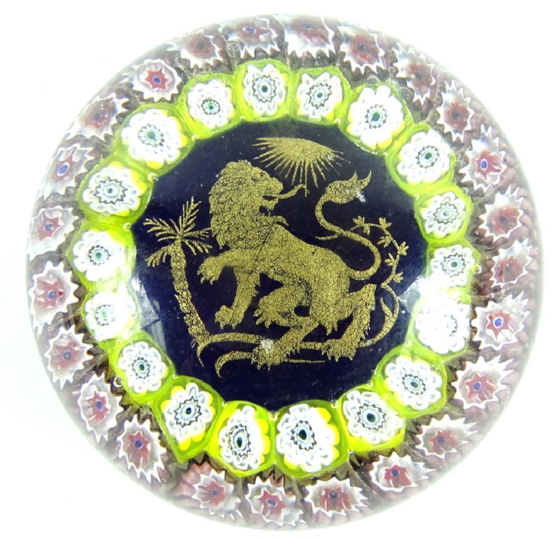 Millefiori Art Glass Lion Crest Paperweight (1 of 2)
