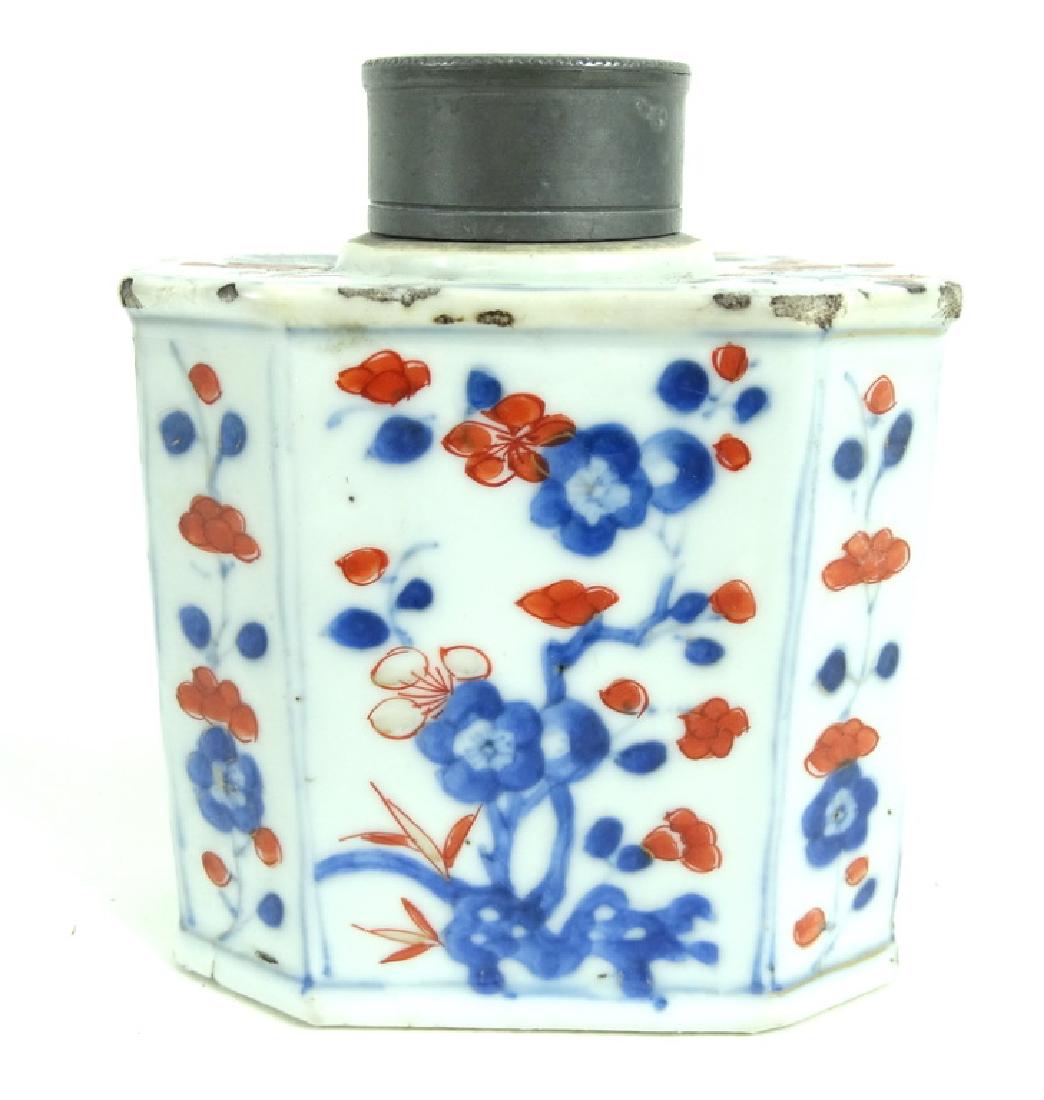 Chinese Hand Painted Porcelain Pewter Tea Caddy (1 of 5)