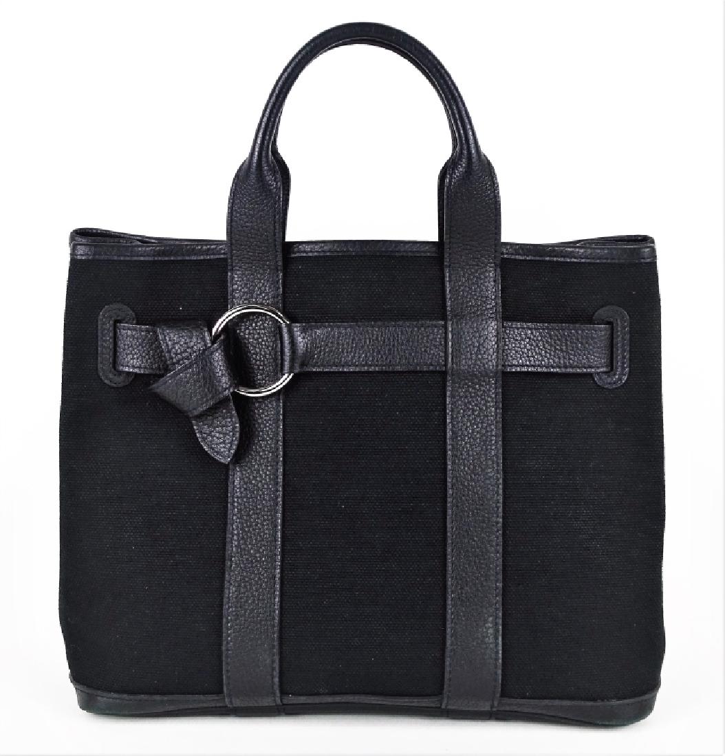 Hermes Black Toile Ceinture MM Tote Handbag Purse (1 of 5)