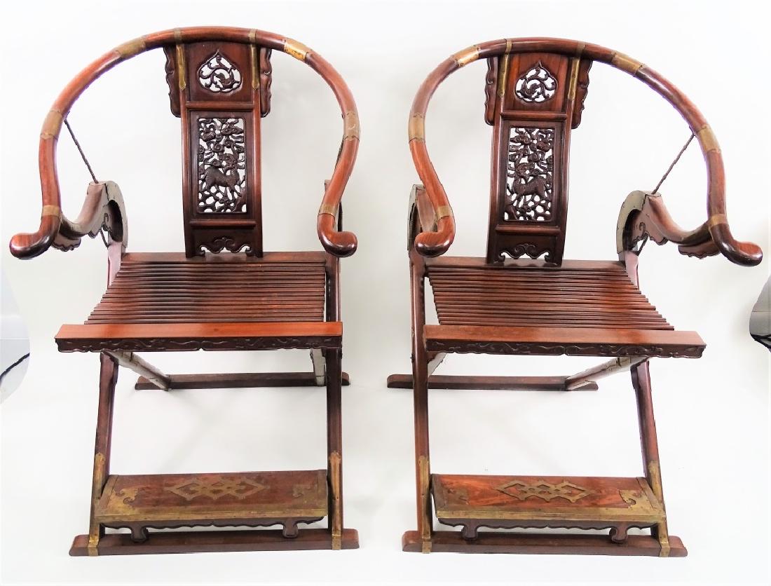 Chinese "Chicken Wing" Wood Horse Shoe Chairs: Measures 41-3/4" H x 26" W x 26-1/4" D. Overall Good Condition. From a Palm Beach estate. Local Pick Up or Third Party Shipping Required.