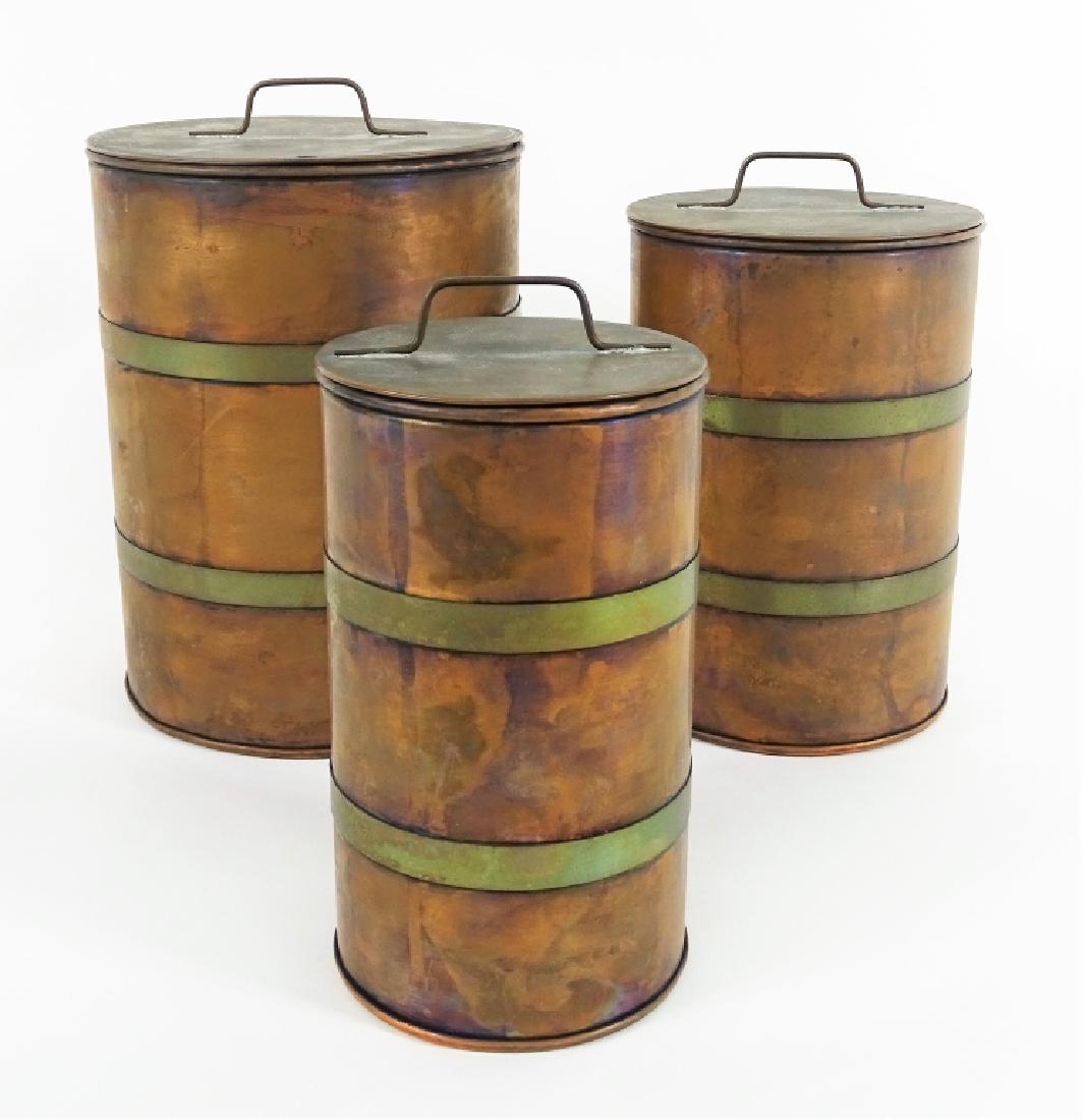 Three Cotemporary Signed Copper Lidded Canisters (1 of 3)