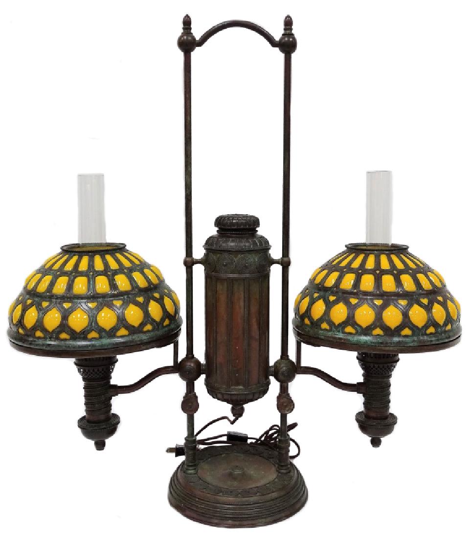 Tiffany Studios Bronze & Glass Double Student Lamp (1 of 7)