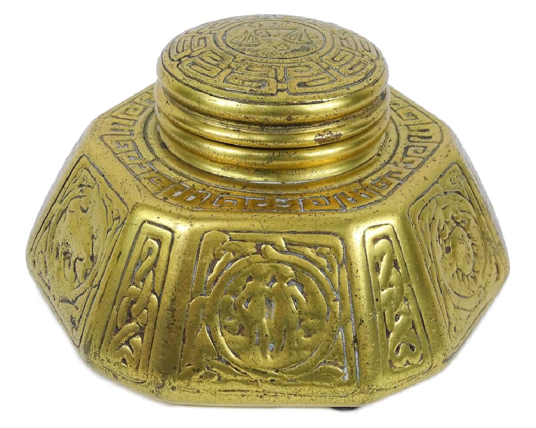 Tiffany Studios Zodiac Gilt Bronze Inkwell (1 of 6)