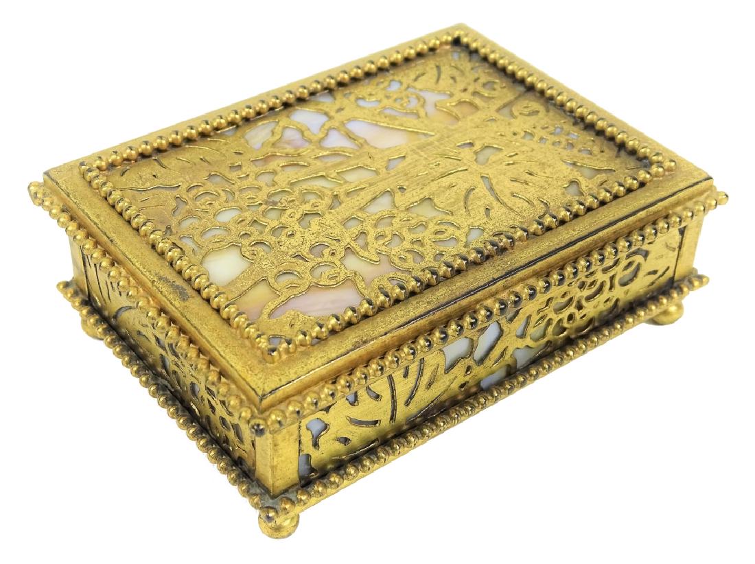 Tiffany Studios Grapevine Gilt Bronze Stamp Box (1 of 6)