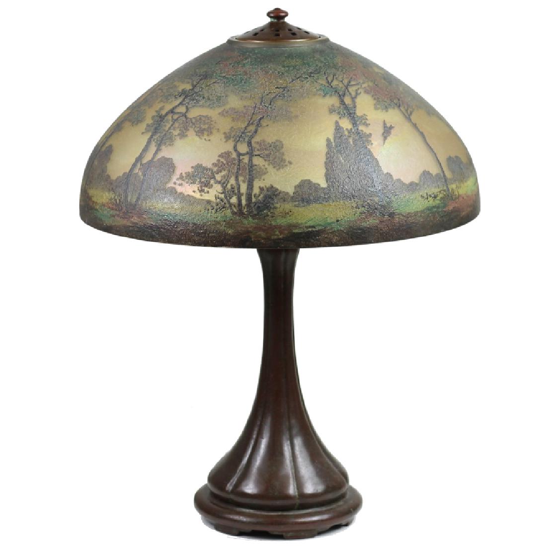 Handel Reverse Painted Art Glass Bronze Lamp #6953 (1 of 10)