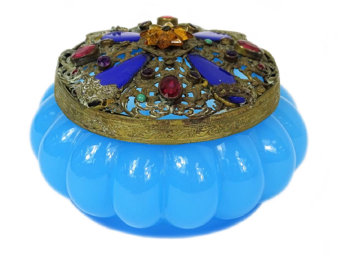 Czech Blown Glass Jeweled Lidded Vanity Box (1 of 3)
