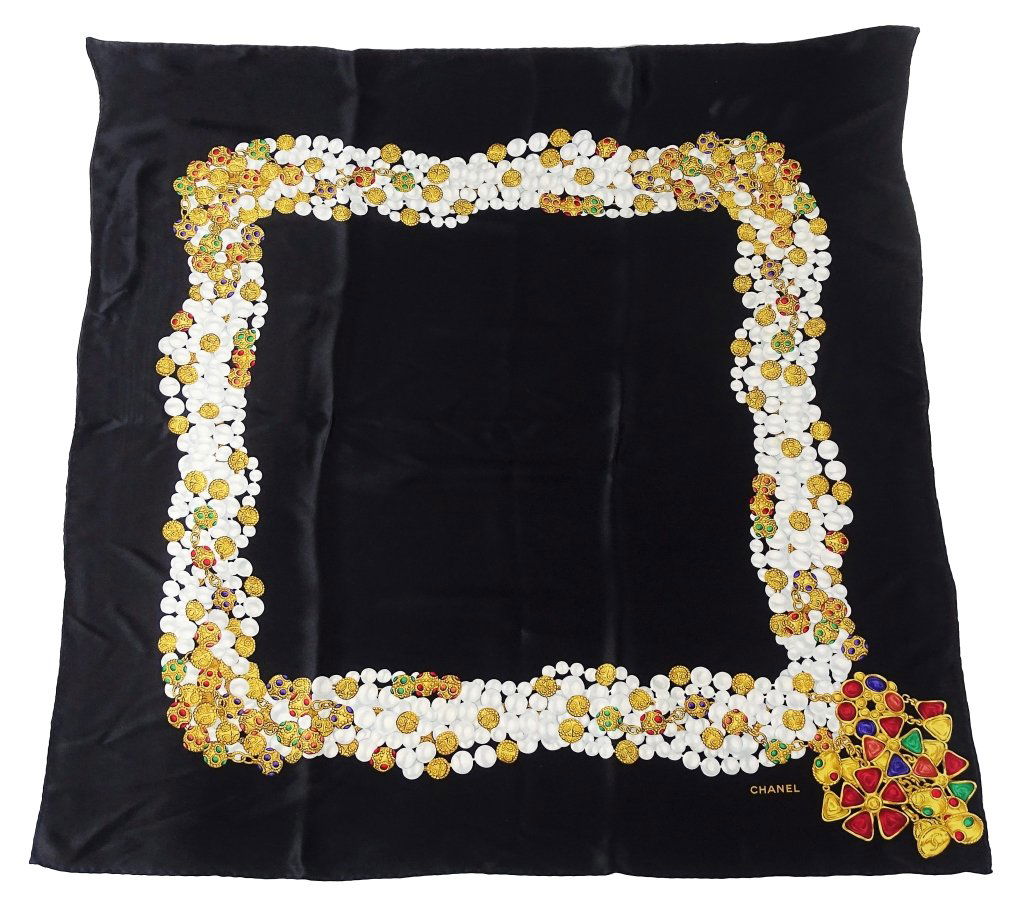 Chanel Pearl Necklace Motif Silk Scarf (1 of 5)