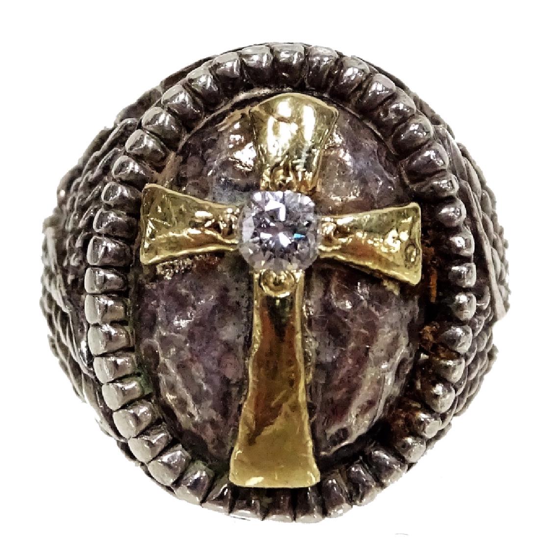 JBK 18K Gold & Sterling Silver Diamond Cross Ring (1 of 4)