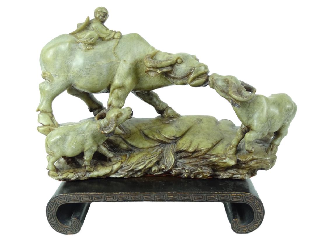 Chinese Carved Hardstone Buffalo Group (1 of 8)