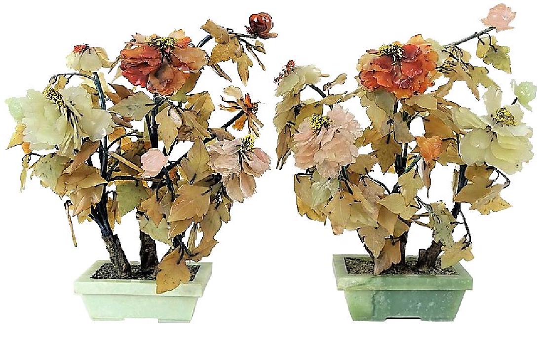 Pair of Chinese Hardstone Jade Flower Tree (1 of 4)
