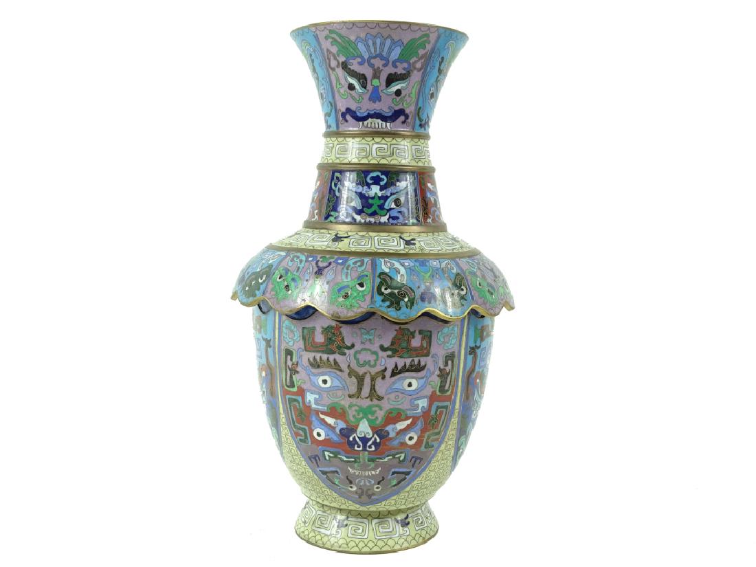 Rare Chinese Cloissone & Champleve Taotie Vase (1 of 4)