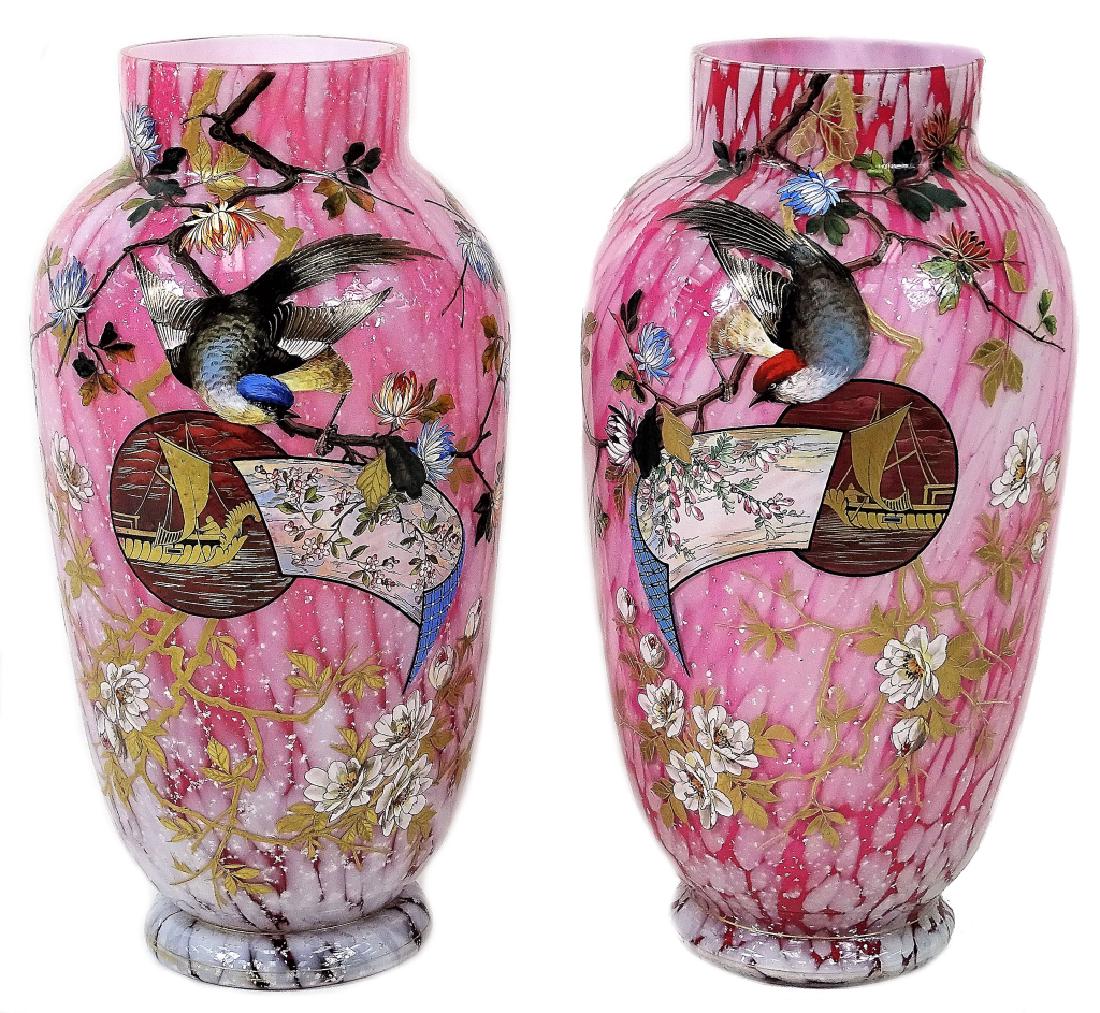Pair of Large Hand Enameled Czech Art Glass Vases (1 of 2)
