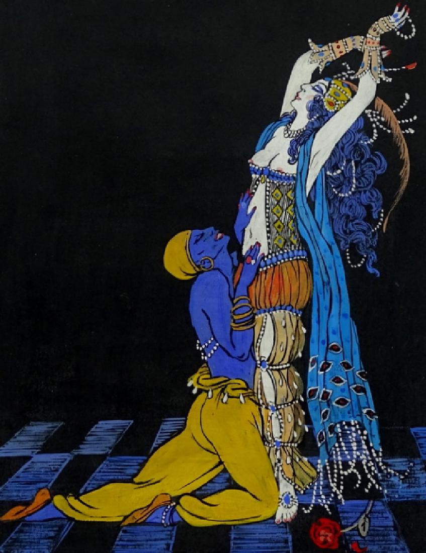 George Barbier (FRENCH, 1882–1932): George Barbier (FRENCH, 1882–1932) gouache on paper. Interesting Subject. Signed lower right. Dated 1913. Total Work Measures 15 1/2 inches high x 11 3/4 inches wide. approx. good condition.