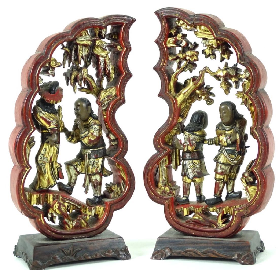 (2) Two Chinese Carved Gilt Painted Groups (1 of 6)
