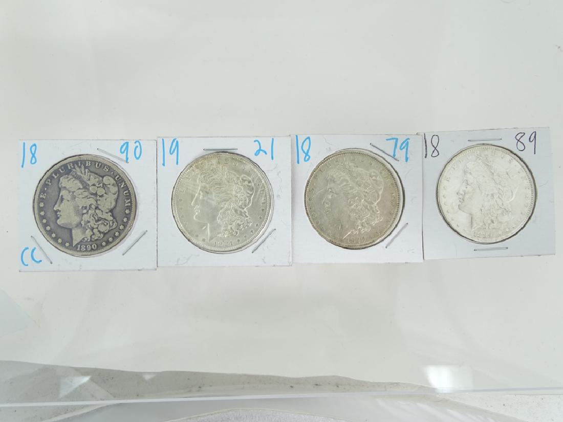 4 Morgan Silver Dollars 1890 CC 1921 1879 1889 (1 of 2)