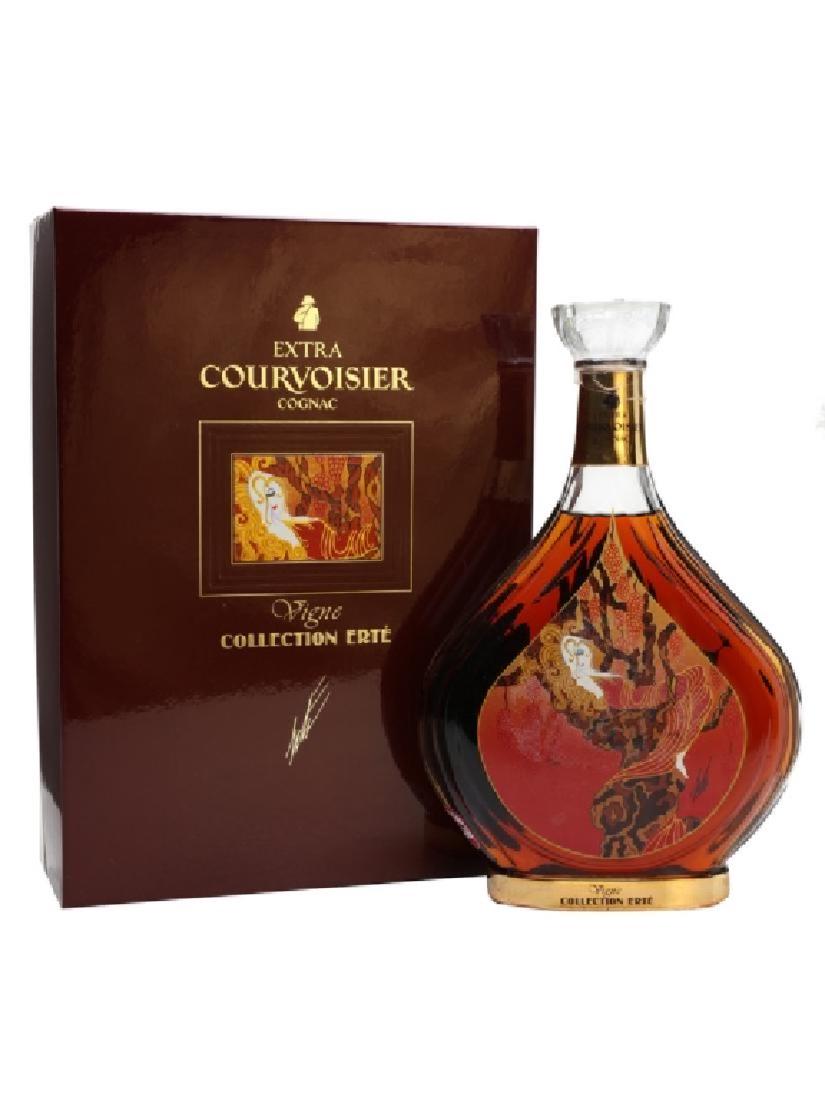 Erte "Vigne" Courvoisier Cognac No 1 New In Box: Sealed Romain 'Erte' de Tirtoff "Vigne" #1 Courvoisier Cognac bottle in fitted presentation box with legacy booklet & outer plastic for box. Bottle measures - 10" high x 6 1/2" wide. Box - 3 1/2" high
