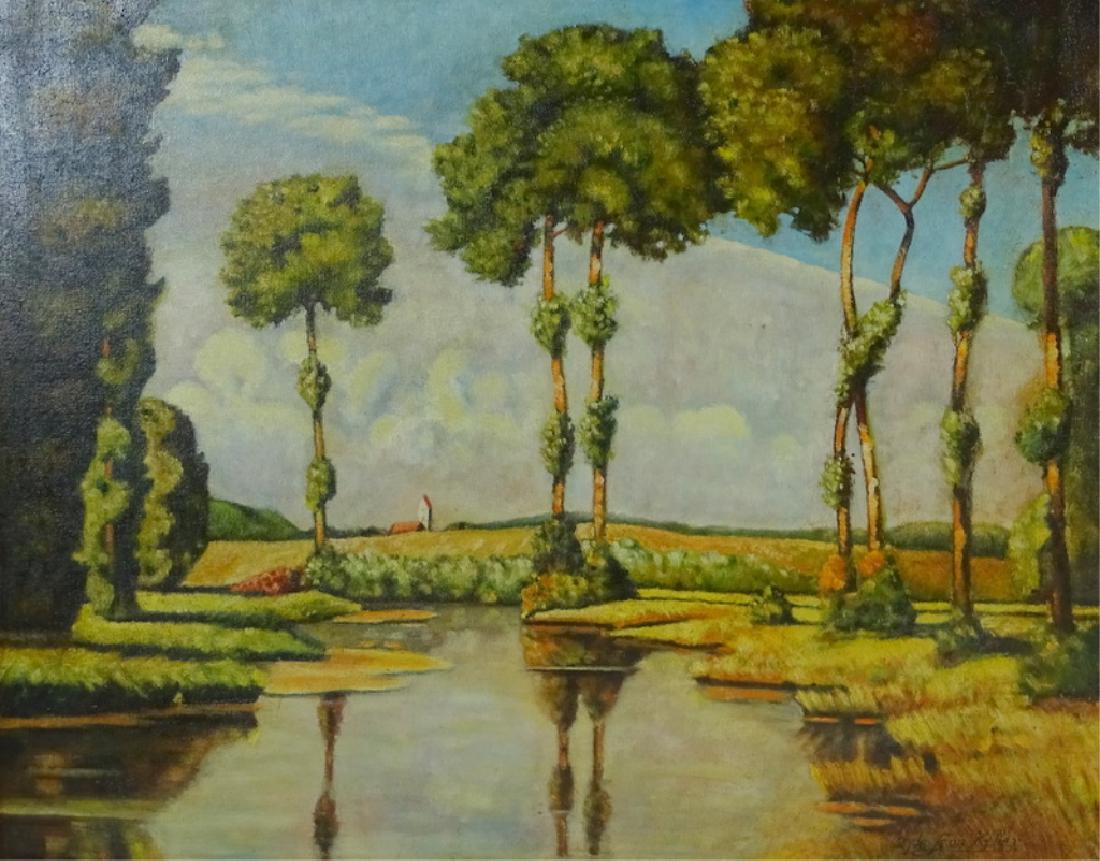 Clyde Leon Keller (AMERICAN, 1872–1962) Landscape: Clyde Leon Keller (AMERICAN, 1872–1962) Landscape oil painting on board. Signed Lower Right. Measures 22 inches high x 28 inches wide + 2 inch frame.