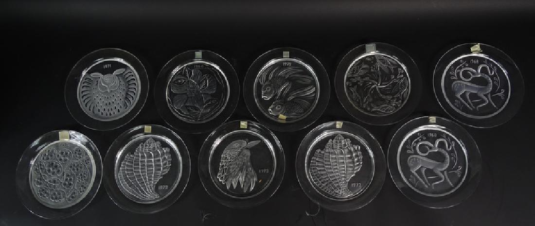 (10) Collection of Ten Lalique France Plates: (10) Collection of Ten Lalique France Plates. Good condition. Measures. Approx 8 Inches diameter. Comes with Original Box.