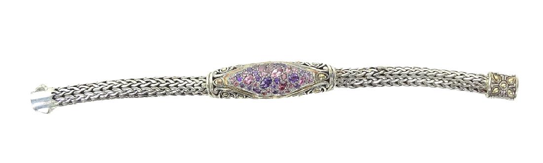 John Hardy Chain Design Bracelet: John Hardy Chain Design Bracelet comes with box. Sterling Silver 18K Gold Amethyst - Purple and Pink Push Release Clasp Condition: Pre-owned