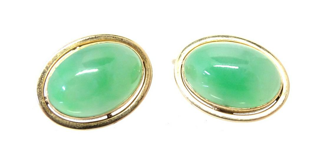 14 Karat Yellow Gold Cabochon Jade Earrings (1 of 4)