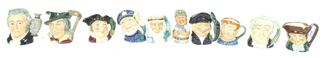 (10) Ten Royal Doulton Porcelain Toby Mugs.: (10) Ten Royal Doulton Porcelain Toby Mugs. Approx 3 to 4 1/2 inches tall.