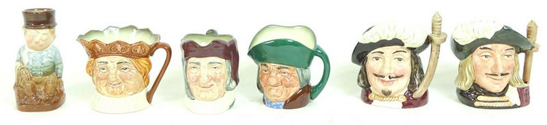 (6) Six Large Royal Doulton Porcelain Toby Mugs: (6) Six Large Royal Doulton Porcelain Toby Mugs. Measures 3 to 4 inches.