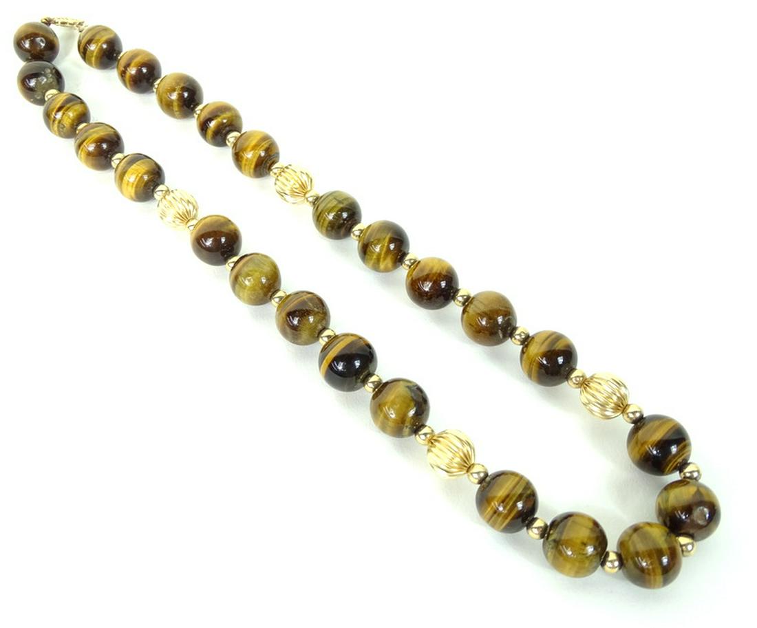 14 Karat Yellow Gold Beaded Tigers Eye Necklace (1 of 3)