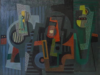 Alexander Corazzo (AMERICAN/FRENCH, 1908–1971): Alexander Corazzo (AMERICAN/FRENCH, 1908–1971) Abstract oil on canvas. Title "Three Related Sculptures" original label. See Photos. Measures 30 inches high x 40 inches wide + 1/2 inch frame.