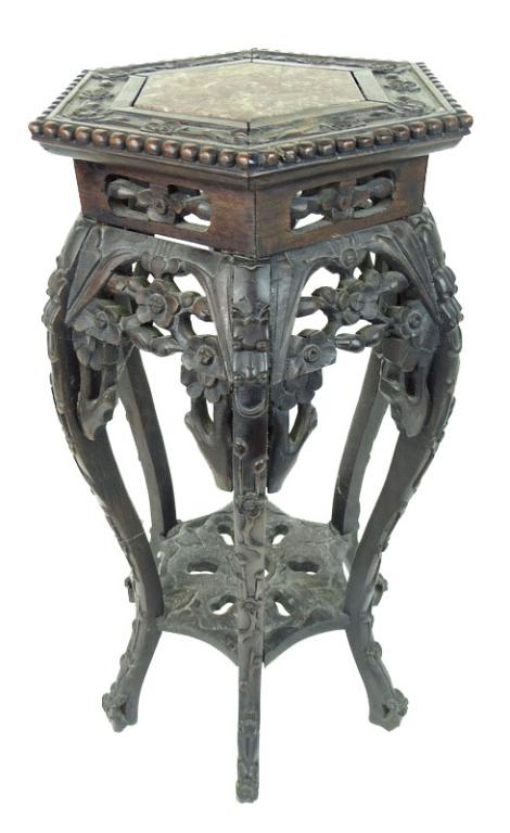 Chinese Carved Wooden Marble Insert Side Table (1 of 2)