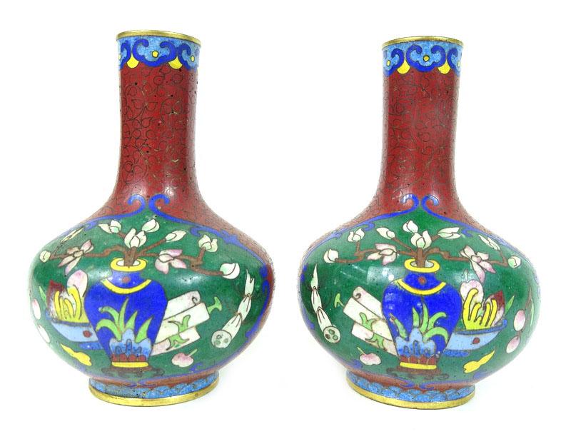 (2) Pair of Chinese Cloisonne Vases (1 of 3)