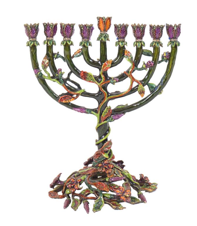 Jay Strongwater Menorah Jeweled Foral Design: Jay Strongwater Menorah Jeweled Foral Design. Measures 8 inches high x 7 inches wide.