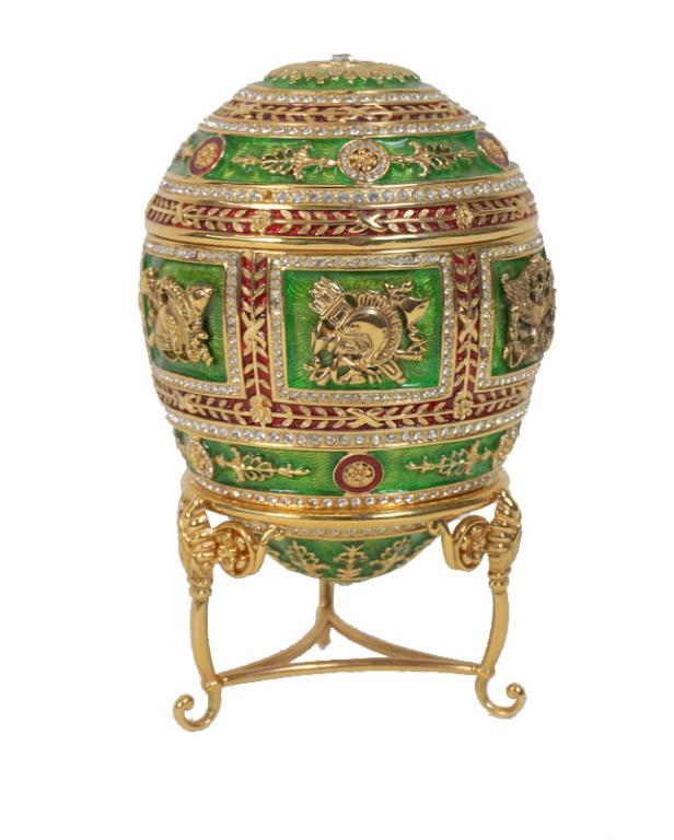 Contemporary Faberge Bronze Enameled Egg on stand (1 of 5)