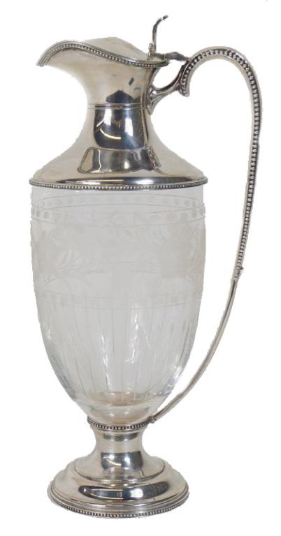 English Sterling Silver 925 Etched Glass Pitcher (1 of 4)
