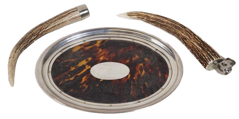 English Silver Tray And Horn Cigar Set (1 of 5)