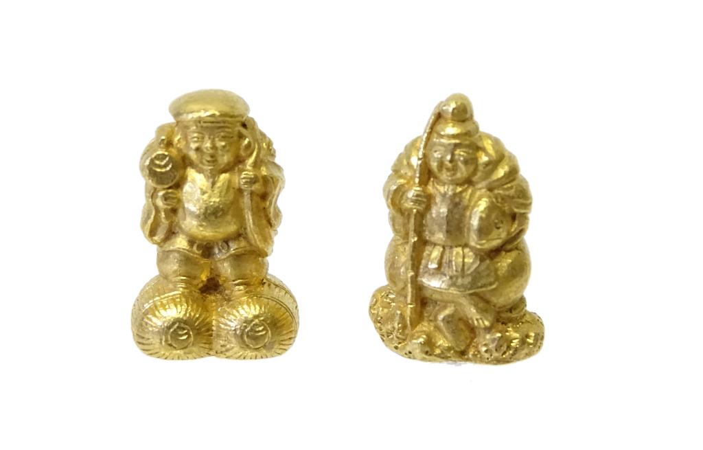 (2) Chinese Carved 14 Karat YG Buddha Sculpture (1 of 3)