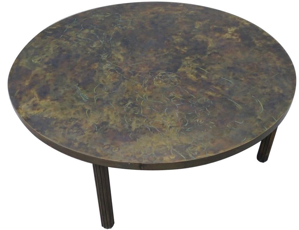 Philip and Kelvin Laverne Coffee Table: Philip And Laverne "Creation of Man" Coffee Circle coffee table. Measures 16 1/2 inches tall x 45 diameter.