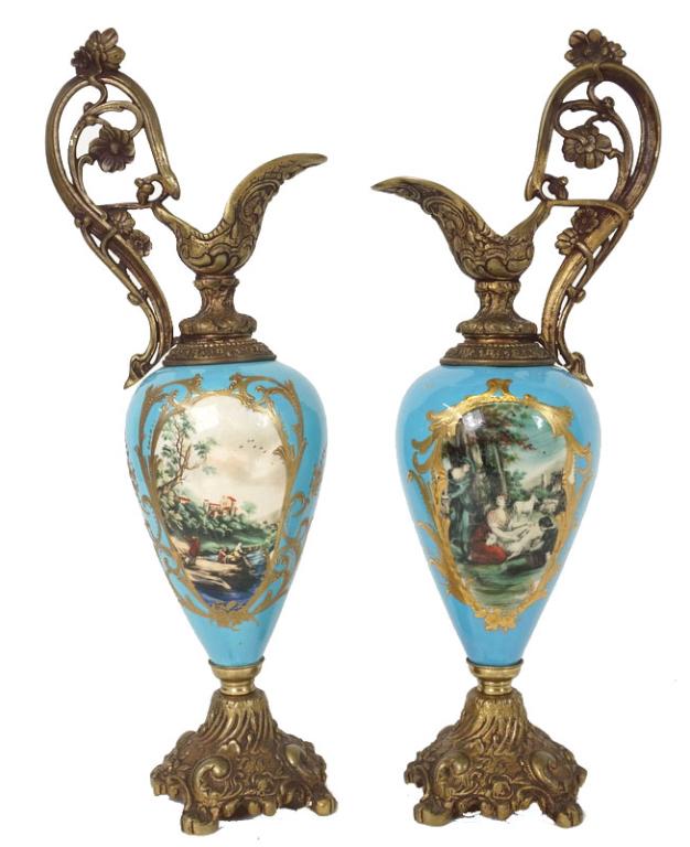 (2) Pair of French Sevres Style Handled Urns (1 of 9)
