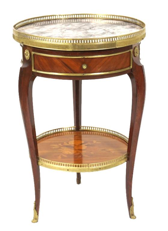 French Inlaid Bronze Mounted Marble Top Side Table (1 of 7)