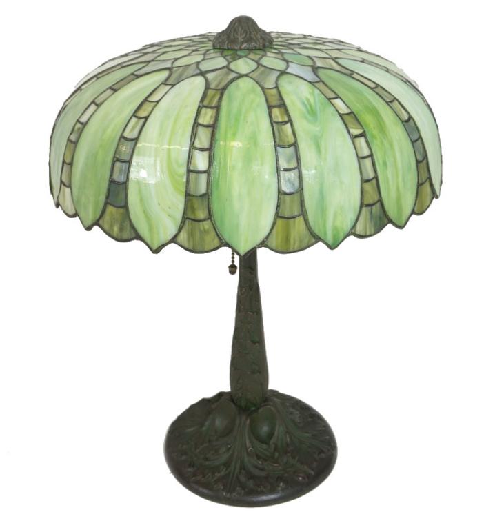 Possibly Handel/Gorham Leaded Green Lamp Shade w Bronze (1 of 9)