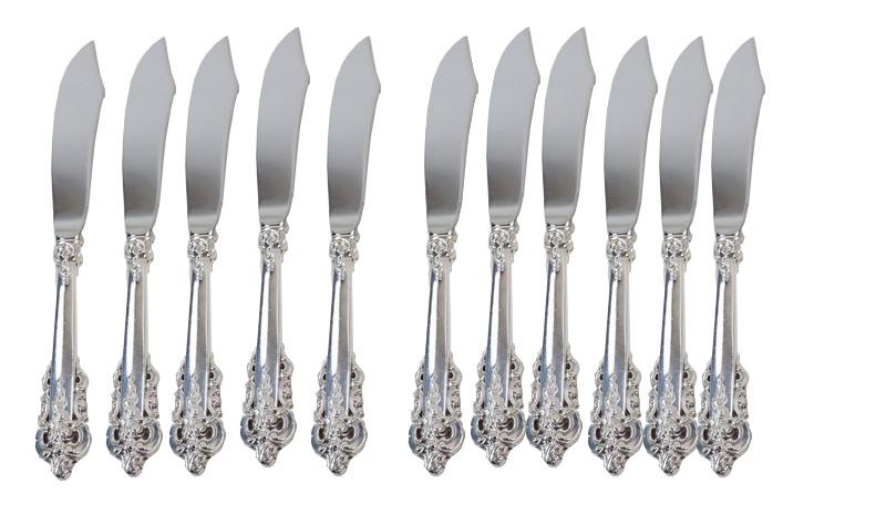 (12) twelve Sterling Silver Grand baroque Fish Kni (1 of 3)