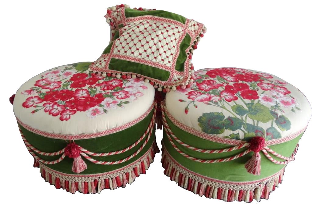 Pair of French Fabric Stools And Pillow (1 of 4)