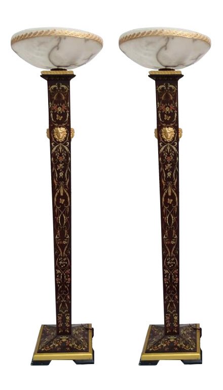 Pair Versace Medusa Floor Lamps: Pair Versace Medusa Floor Lamps. Measures 75 inches high x 25 inches diameter.. Versace Style.