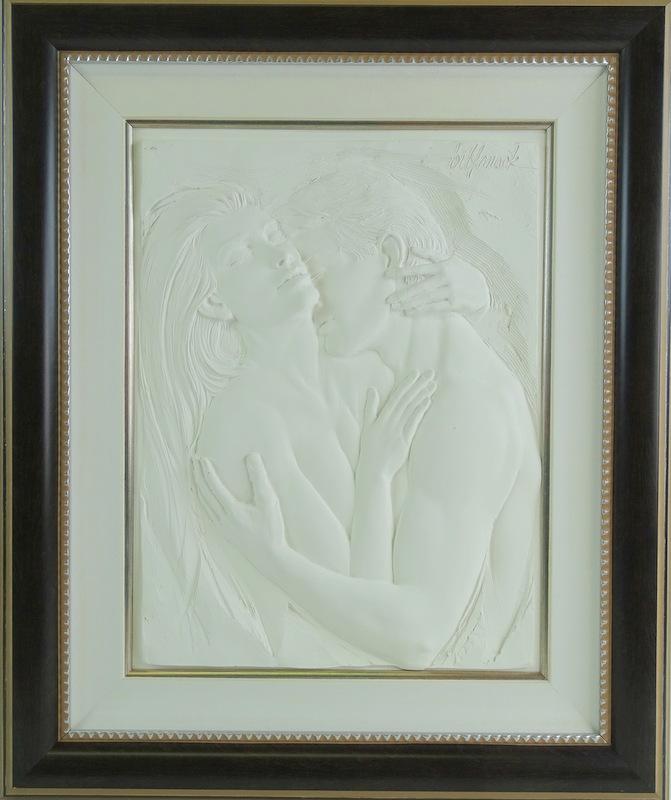 Bill Mack / Embracing - White Plaque Framed: Bill Mack / Embracing - White Plaque Framed. Total Measures 36 inches high x 30 inches wide.