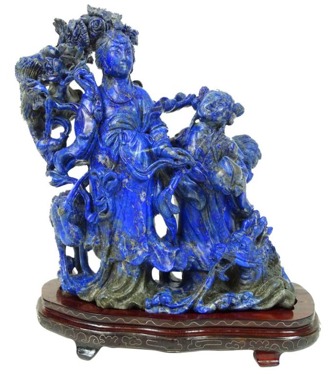 Large, Vintage Chinese Carved Lapis Quan Yin Group (1 of 6)
