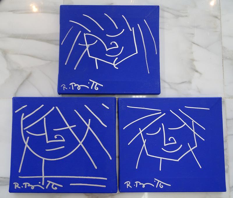 Romero Britto, Set of 3 Blue Series, Oil & Pen (1 of 5)