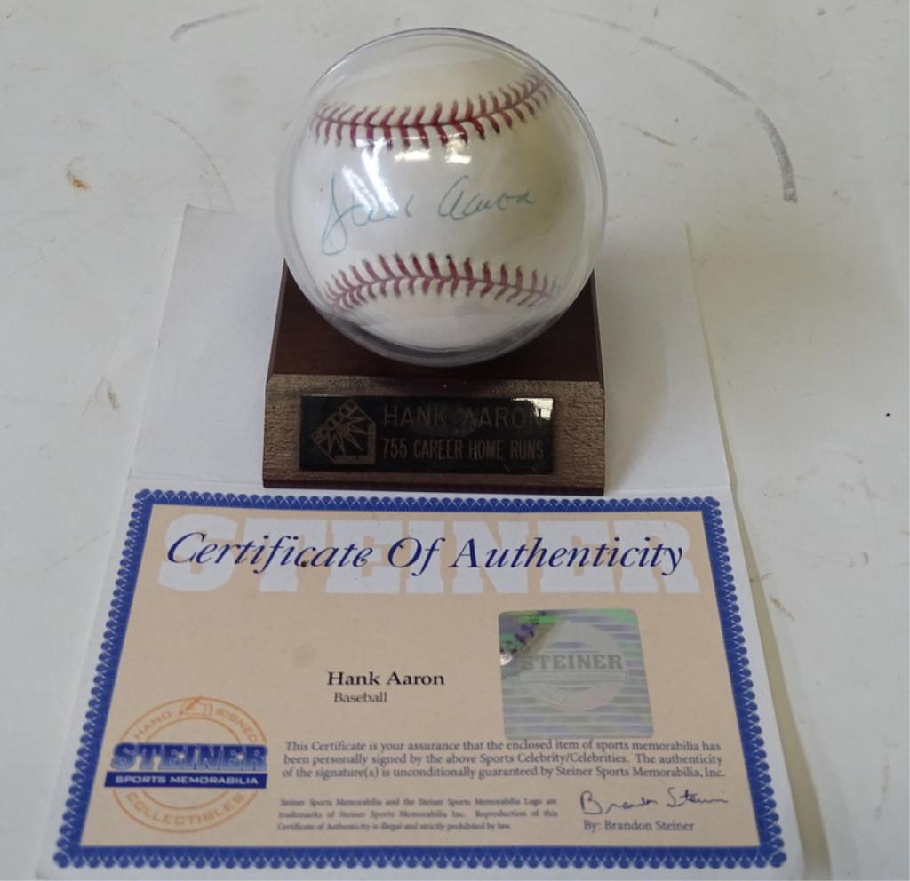 Hank Aaron Single Signed Baseball - COA (1 of 3)