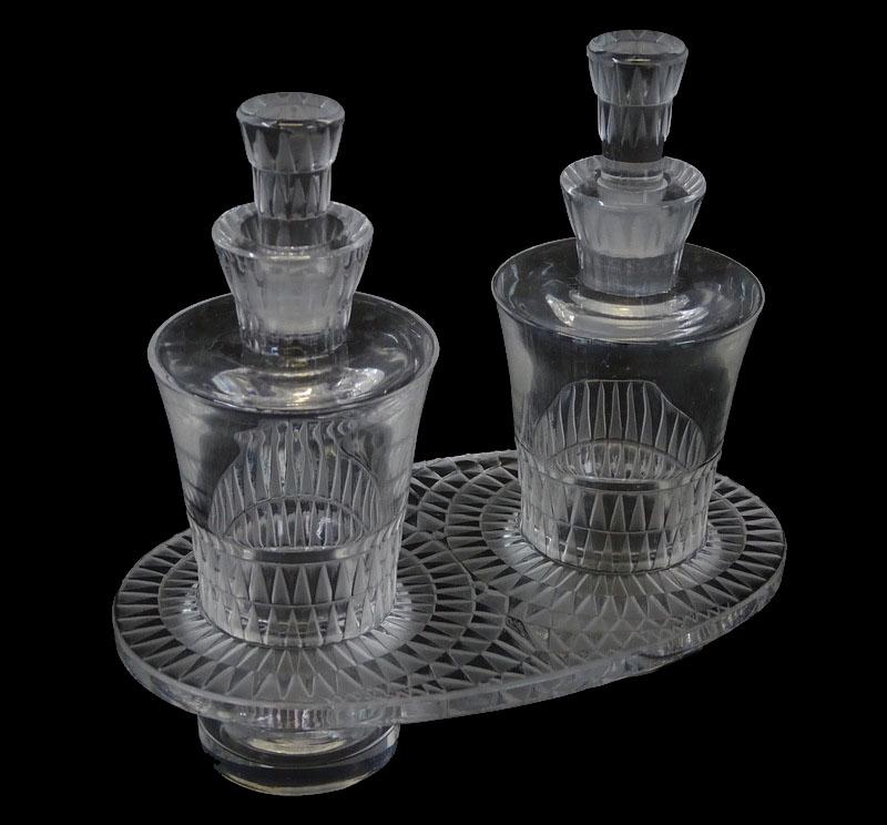 Pair of Lalique Crystal Perfume Bottles on Base (1 of 2)