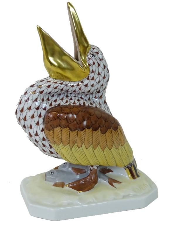 Herend Porcelain Brown Fishnet Pelican Figurine (1 of 4)